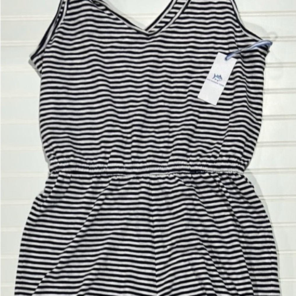 NWT Southern Tide Navy Blue and White Striped Romper
